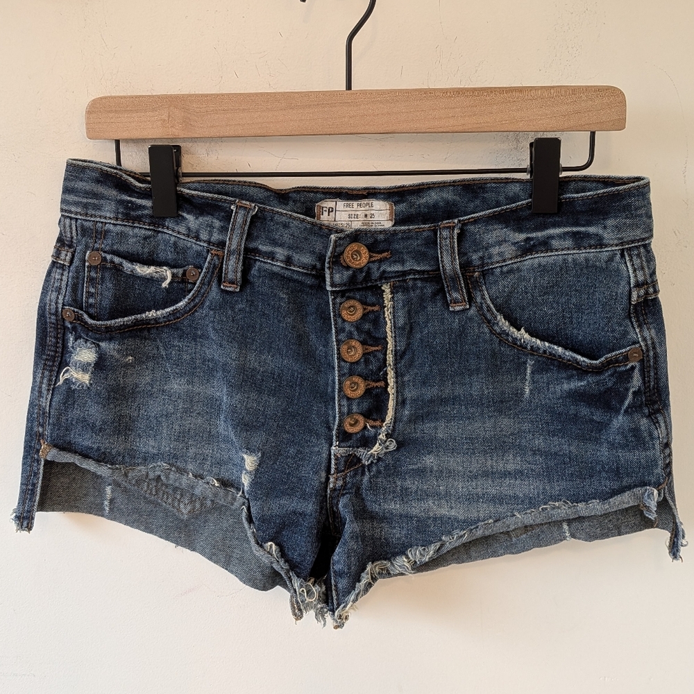 Free People Women's Button Fly Low Rise Micro Denim Shorts Size 25
